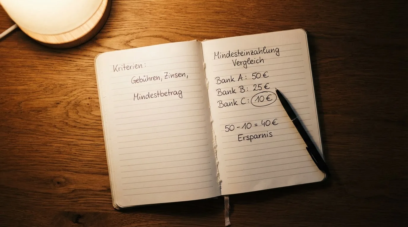 Ein Taschenrechner und ein Blatt Papier mit handschriftlichen Notizen liegen auf einem Schreibtisch unter dem warmen Licht einer Lampe.