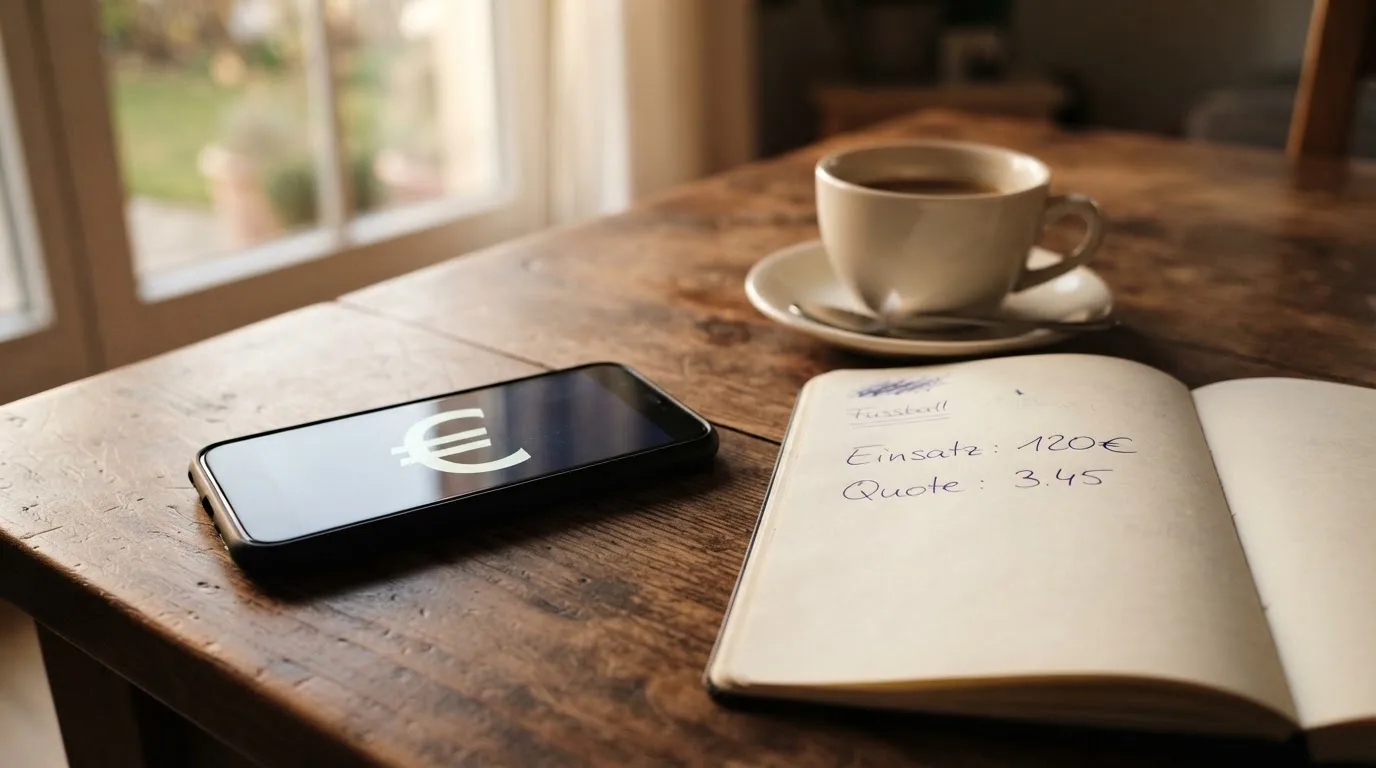 Ein Smartphone liegt auf einem Tisch neben einem Notizbuch mit handschriftlichen Notizen und einer Tasse Kaffee.